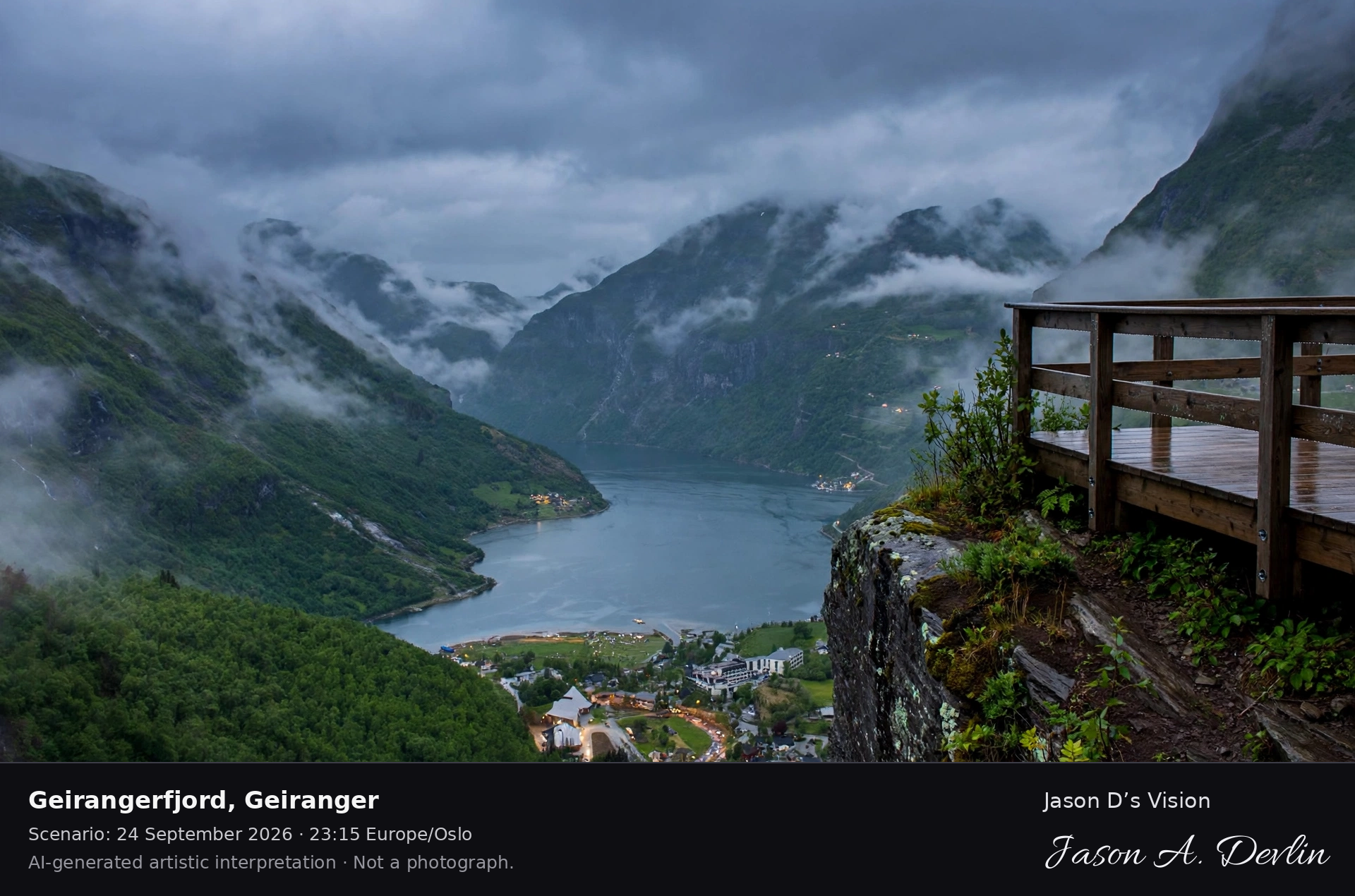 Geirangerfjord, Geiranger — AI-generated artistic interpretation